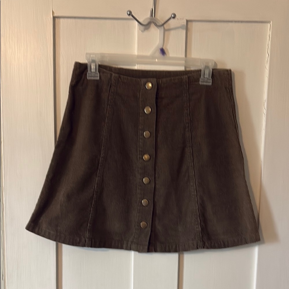 Green Courdory Button-Front Skirt